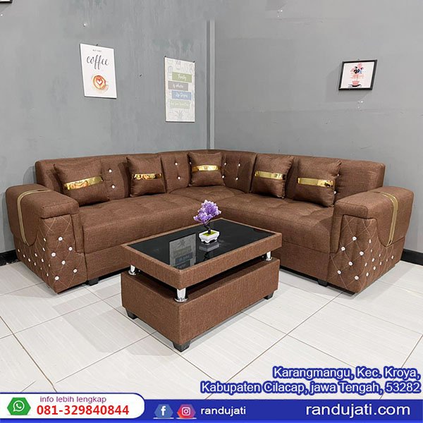 SOFA SUDUT KANCING BERLIAN COKLAT KIMMY